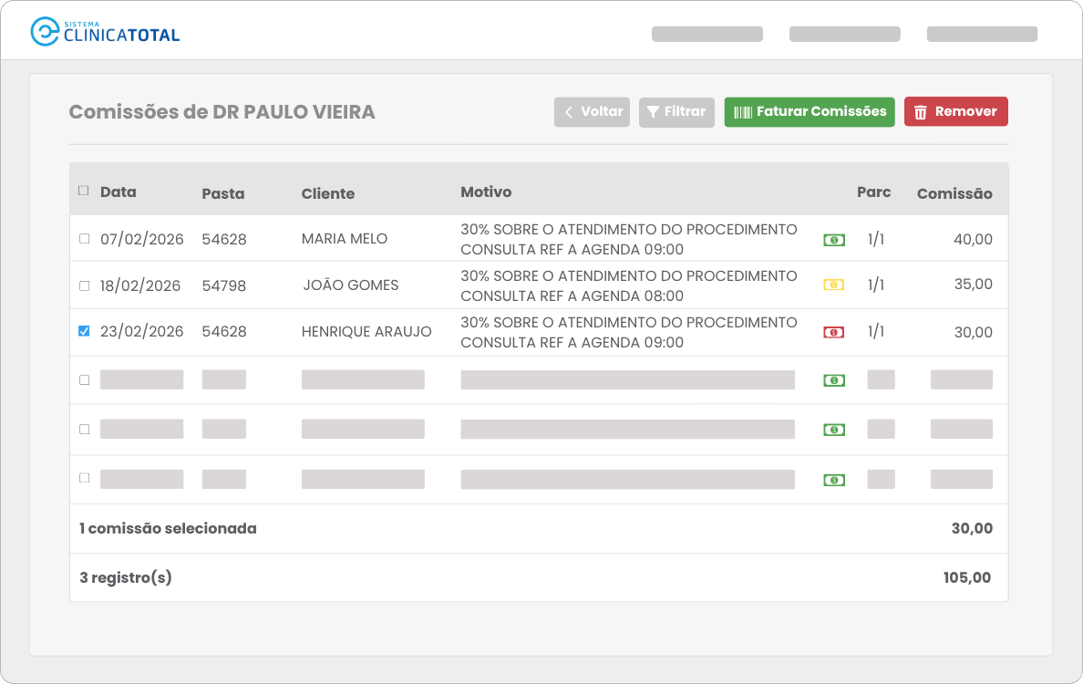 Controle de comissões
